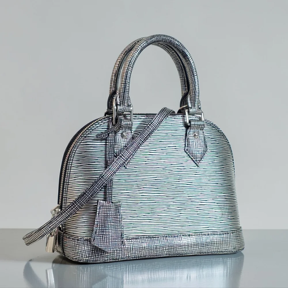 Louis Vuitton Alma BB Epi Leather Metallic Silver Black Crossbody Bag